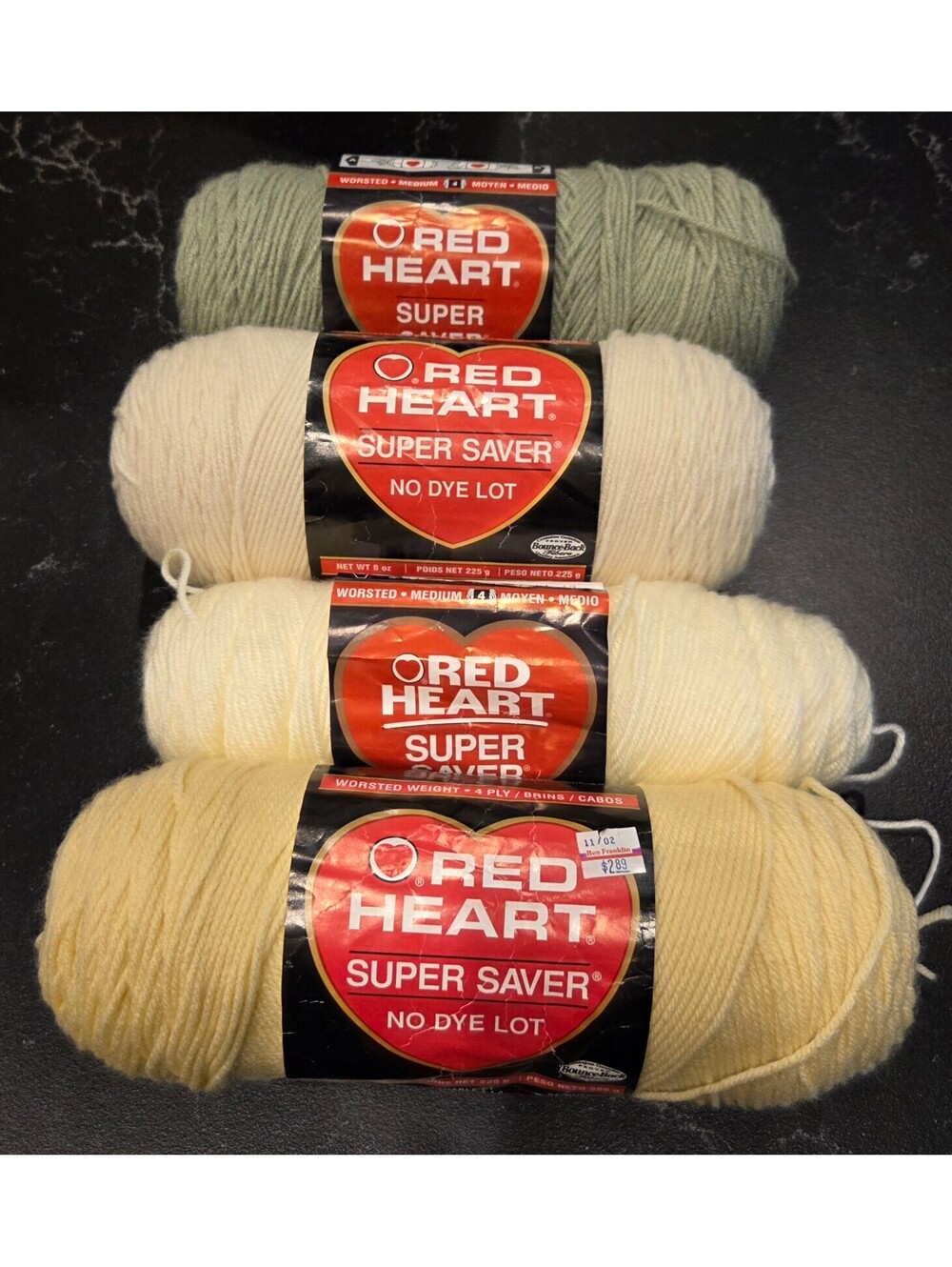 Red Heart Super Saver Yarn Lot 4 Skeins Worsted Medium 4 Acrylic USA Vintage Col